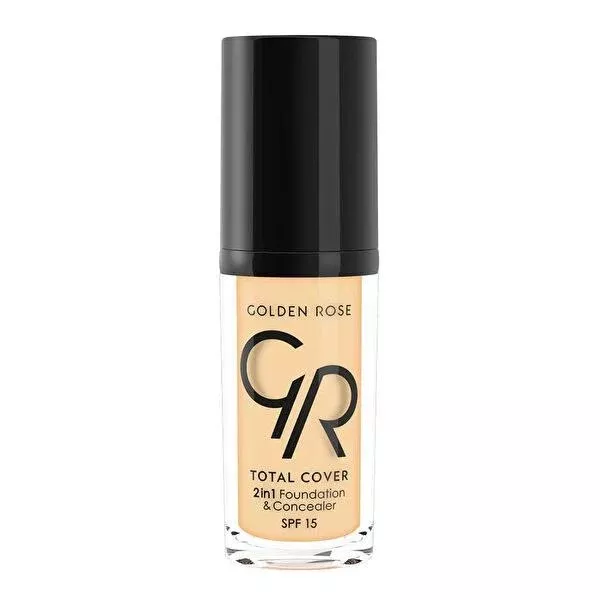 Golden Rose Total Cover 2-in-1 Foundation & Concealer - High Coverage, Vitamin E, SPF 15