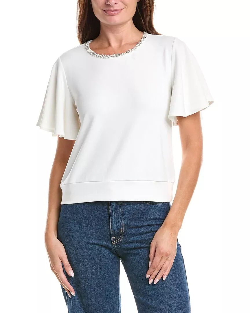 Gracia Crystal Embroidered Crewneck Top