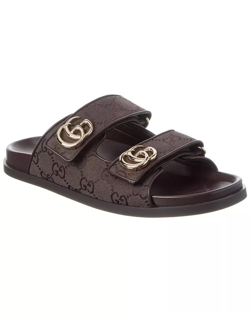 Gucci Double Gg Supreme Canvas & Leather Sandal