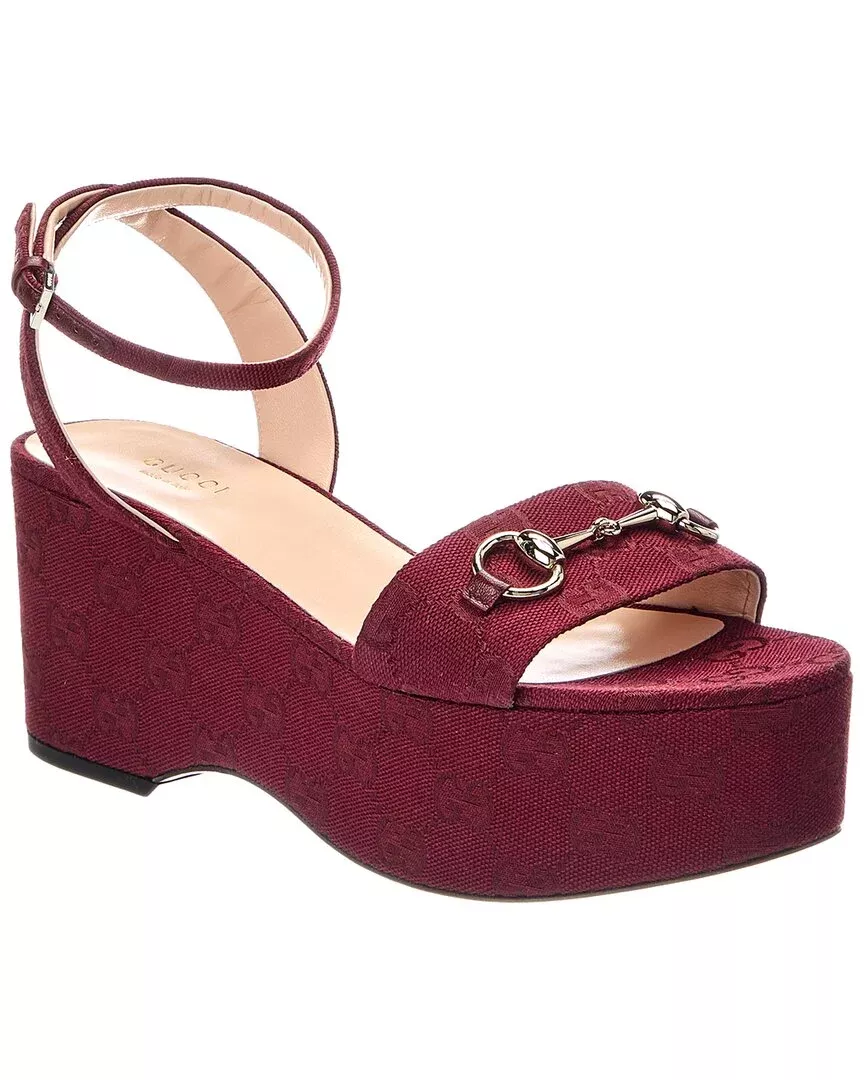 Gucci Gg Supreme Canvas & Leather Wedge Sandal