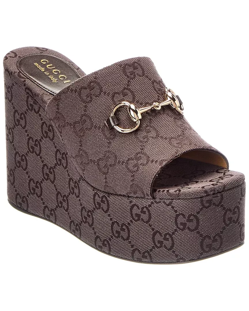 Gucci Horsebit Leather Wedge Sandal
