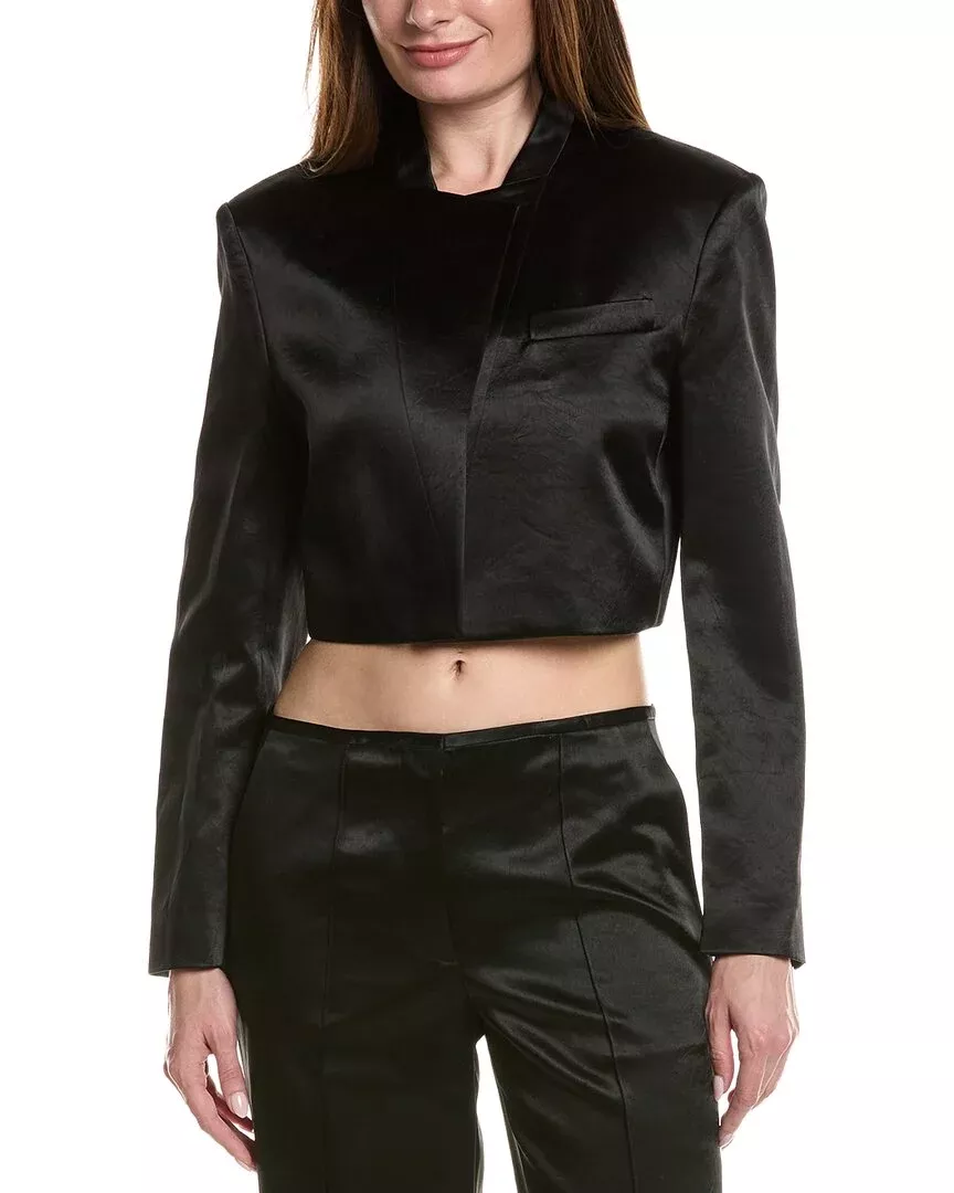 Helmut Lang Crop Textured Satin Blazer