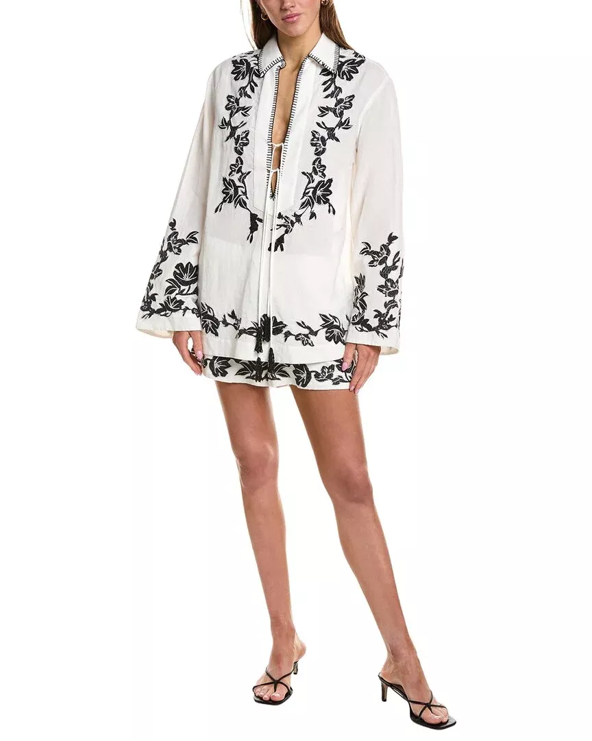 Hemant & Nandita Drop Shoulder Collared Linen-Blend Tunic