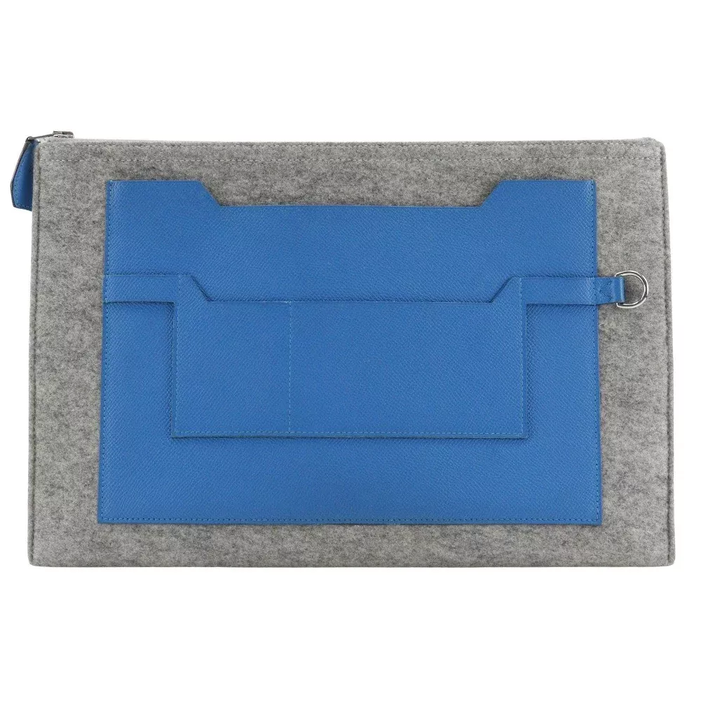 Hermes Toodoo Pouch Epsom And Wool Blue Wool Clutche & Pouche Bag (Authentic Pre-Loved)