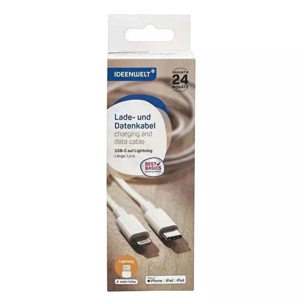 Ideenwelt USB-C to Lightning Cable 1.5M - Fast Charging & Data Transfer for Apple Devices