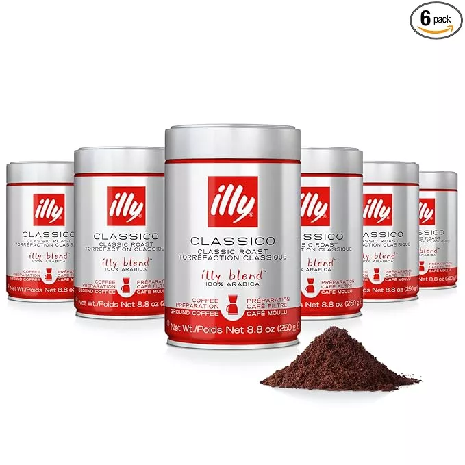 Illy Caffe Coffee - Ground Coffee - Medium Roast for Drip Coffeemakers - 8.8 oz - Case of 6
