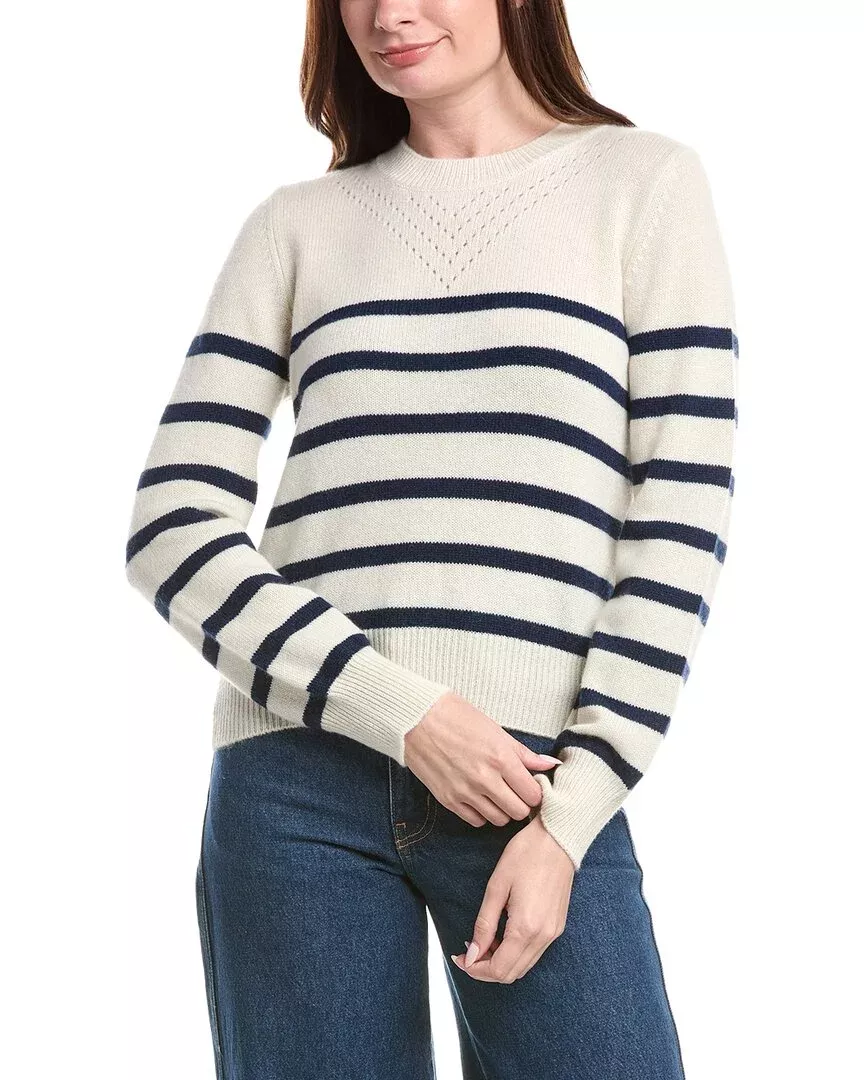 &Isla Lacey Stripe Pointelle Cashmere Top