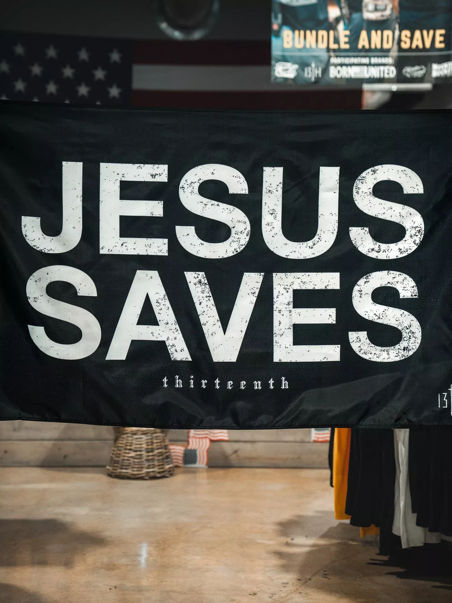 Jesus Saves Flag - Black