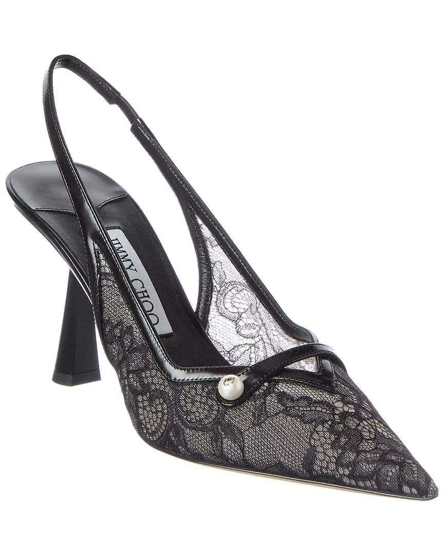 Jimmy Choo Amita 45 Lace & Leather Slingback Pump