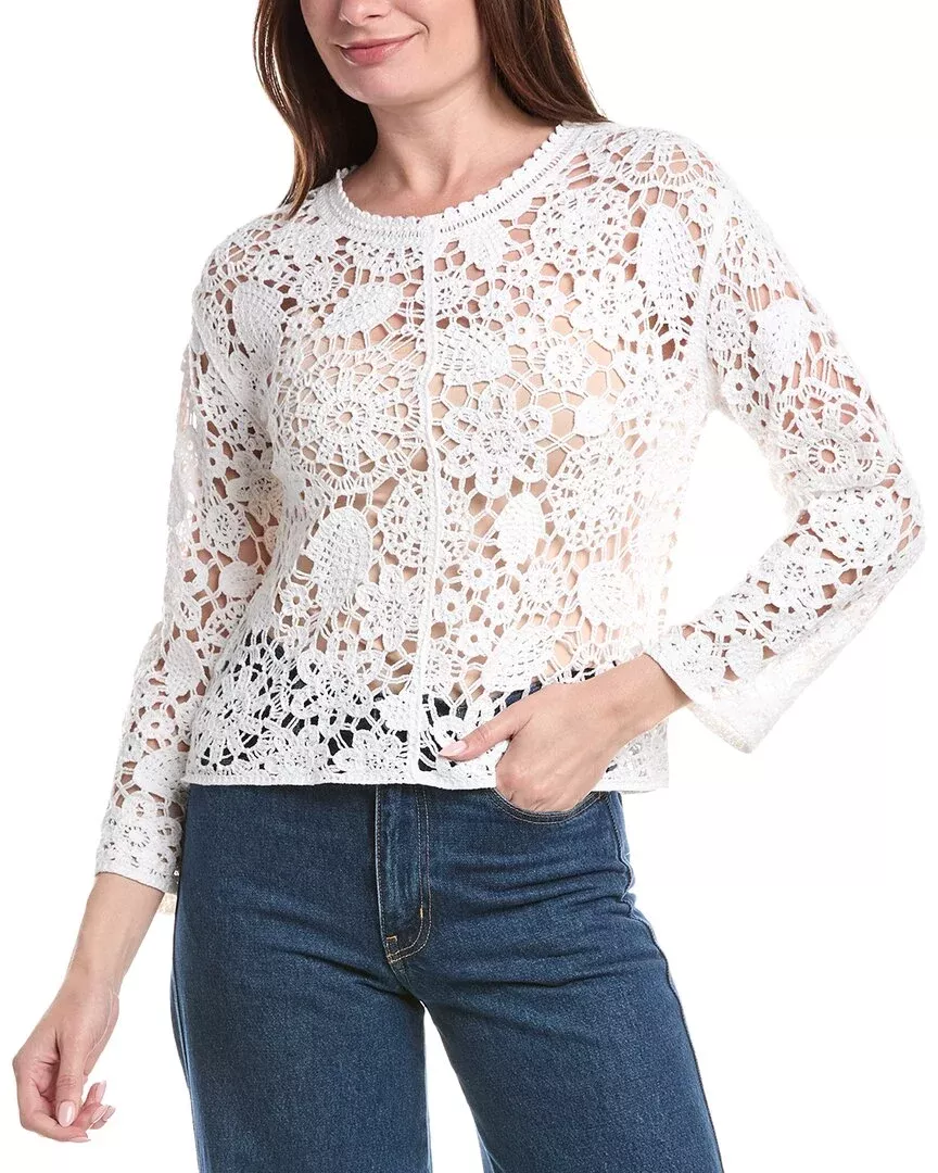 Joseph A. Floral Medallion Crochet Pullover