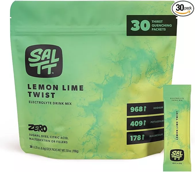 Keto Chow SALTT Electrolytes Powder Packets, Lemon Lime Twist (30 Hydration Packets) - Magnesium, Potassium, Sodium, Trace Minerals - Vegan, Sugar & Gluten Free - Travel Essentials - Made in USA