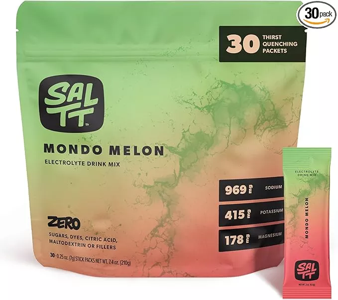 Keto Chow SALTT Electrolytes Powder Packets, Mondo Melon (30 Hydration Packets) - Magnesium, Potassium, Sodium, Trace Minerals - Vegan, Sugar Free, Gluten Free - Travel Essentials - Made in USA