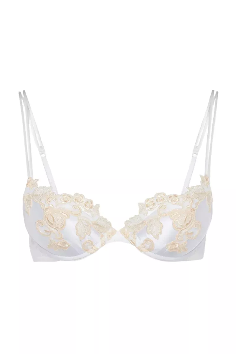 La Perla White Silk Push-Up Bra With Frastaglio