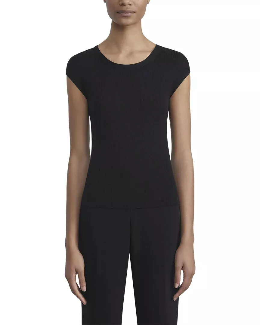 Lafayette 148 New York Ribbed Wide Crewneck Silk-Blend Pullover