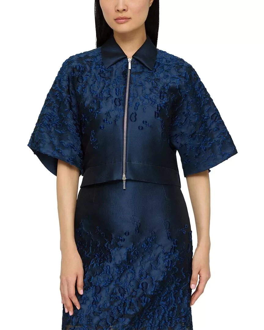 Lafayette 148 New York Zip Front Cropped Silk-Blend Jacket