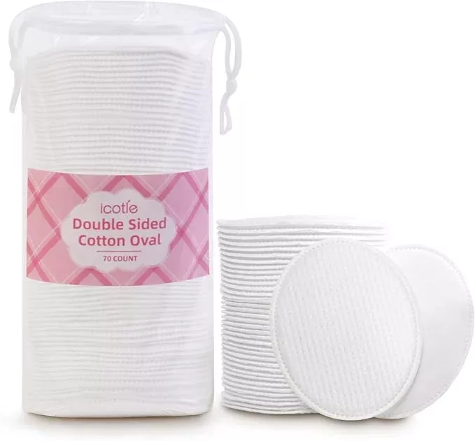 Large Oval Cotton Pads, 70 Count, 3-Layer, Dual Textured Design, Lint-Free, Ultra-Soft Cotton Oval for All Skin Types Cotton Pads for Makeup Removal, Cleansing, Skin Care etc.