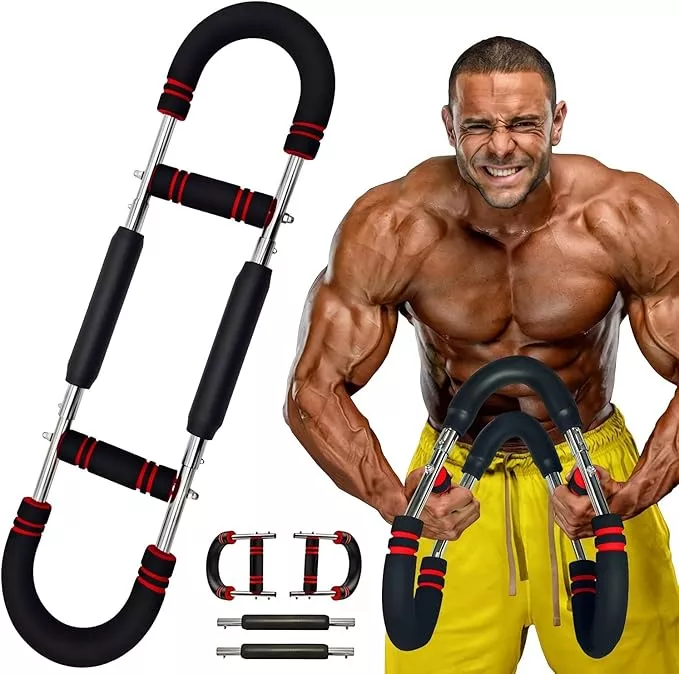 Latest-Gen Twister Arm Trainer, 40-100lb Adjustable Power Spring Workout Bar, Forearm Triceps Chest Exerciser Strengthener, Detachable Portable Home Fitness Equipment for Enhancing Upper Body Muscle