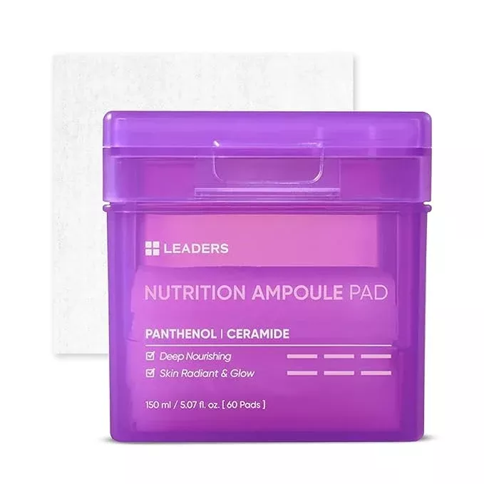 LEADERS Nutrition Ampoule Toner Pad - Deep Nourishing Hydrating for Glowing Skin | Vegan-Certified | Korean Skincare 60 Pads x 150ml