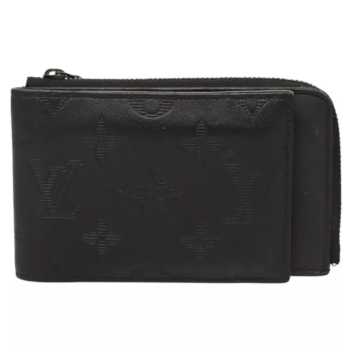 Louis Vuitton Hybrid Wallet Monogram Shadow Leather Black Leather Wallets Accessory (Authentic Pre-Loved)