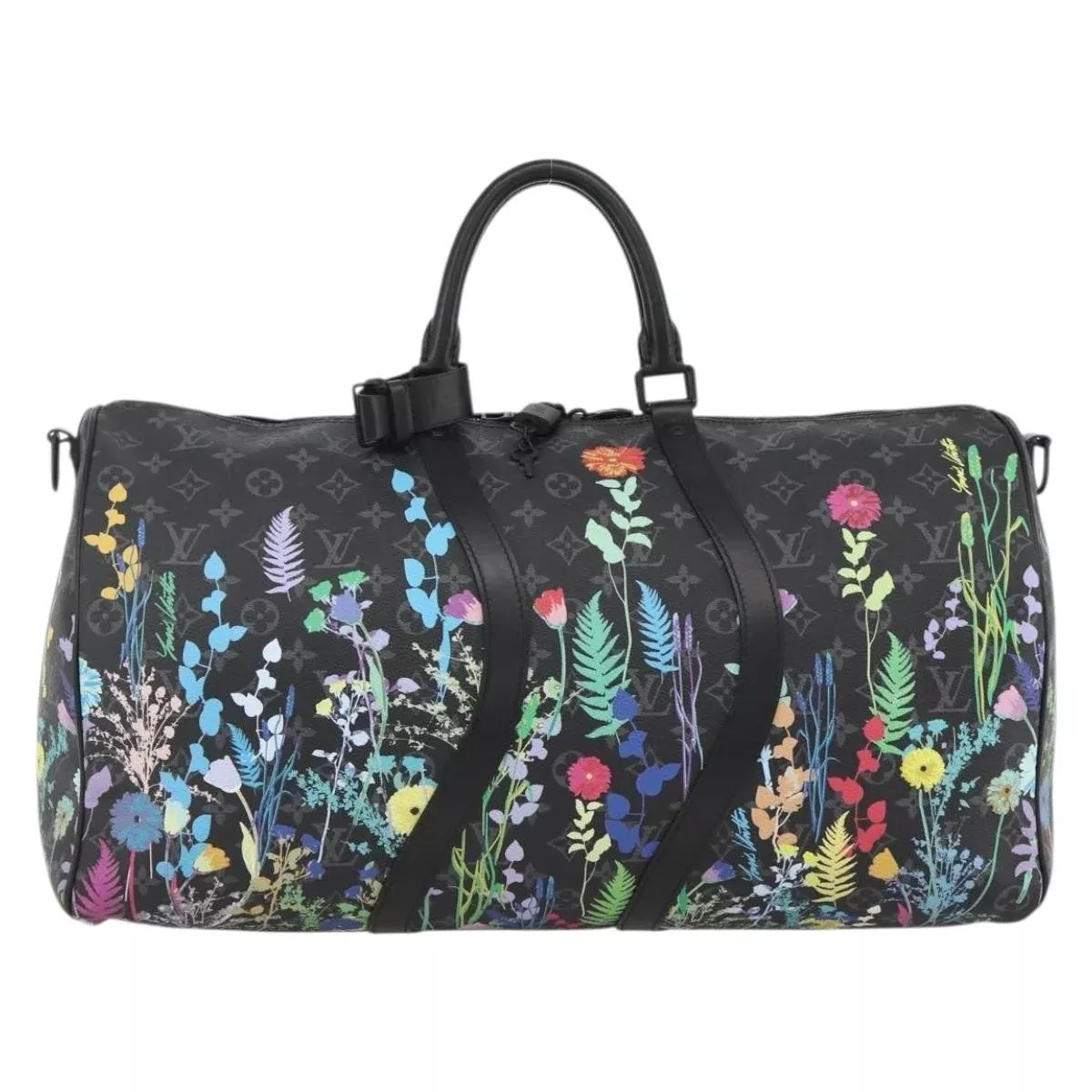 Louis Vuitton Keepall Bandouliere Bag Limited Edition Foliage Monogram Eclipse Black Canvas Travel Bag Bag (Authentic Pre-Loved)
