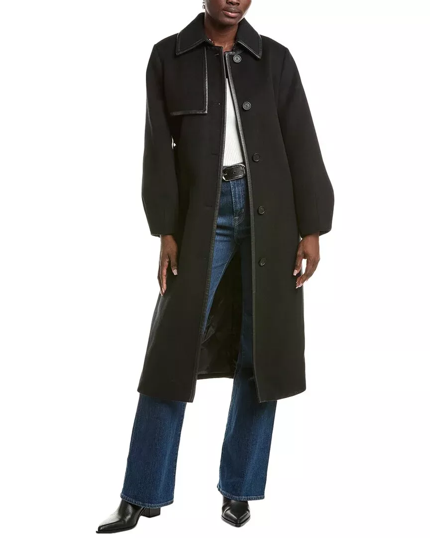 Mackage Zeva Leather-Trim Wool Trench Coat