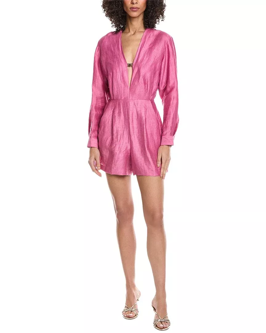 Maje Linen-Blend V-Neck Romper