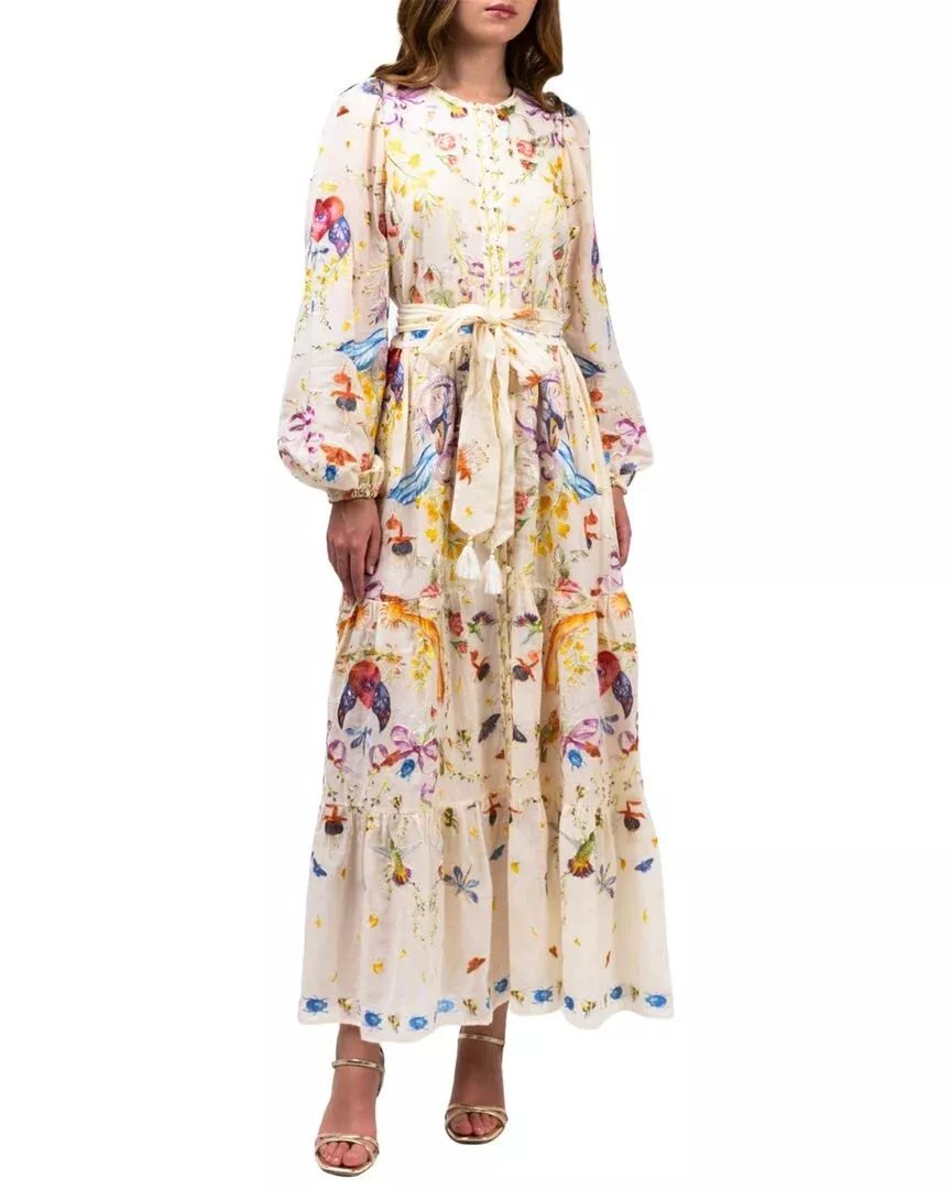 Marchesa Notte Threadwork Voile Maxi Dress