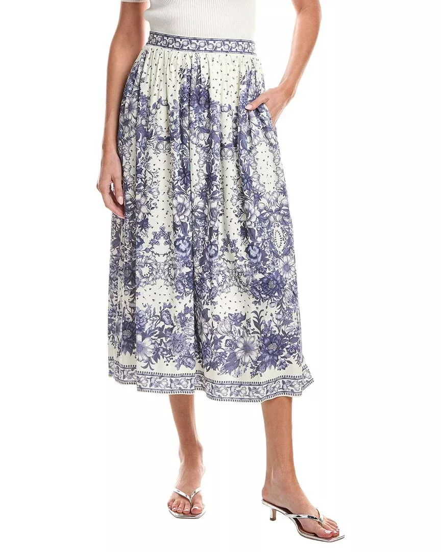 Max Studio Printed Linen-Blend Maxi Skirt