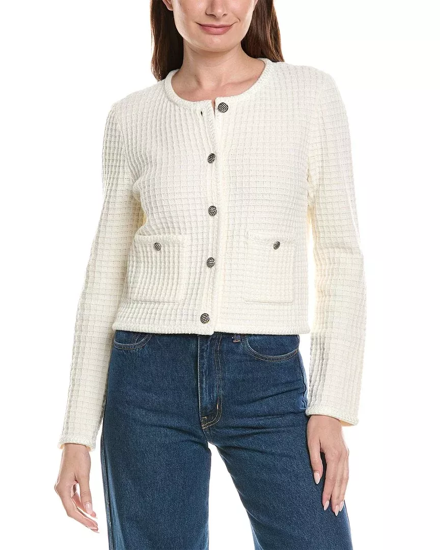 Milly Sade Textured Crewneck Wool-Blend Cardigan