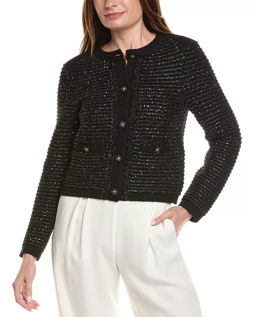 Milly Sequin Textured Wool-Blend Cardigan