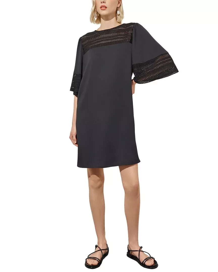 Ming Wang Bell Sleeve Mixed-Media Shift Dress
