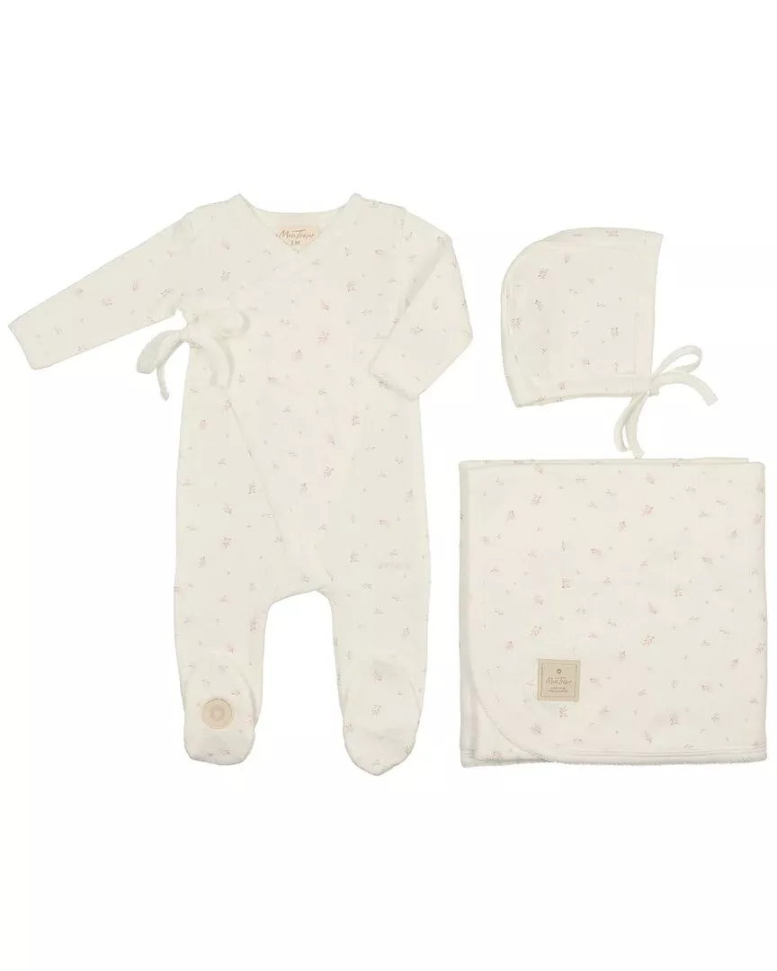 Mon Tresor Leaf Print Wrap Layette Set