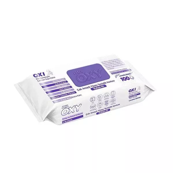 Mr. Oxy Lavender Scented Surface Cleaning Wipes - 100 Count Disposable All Purpose Household Wipes - Streak-Free, Antibacterial & Grease Removing Action