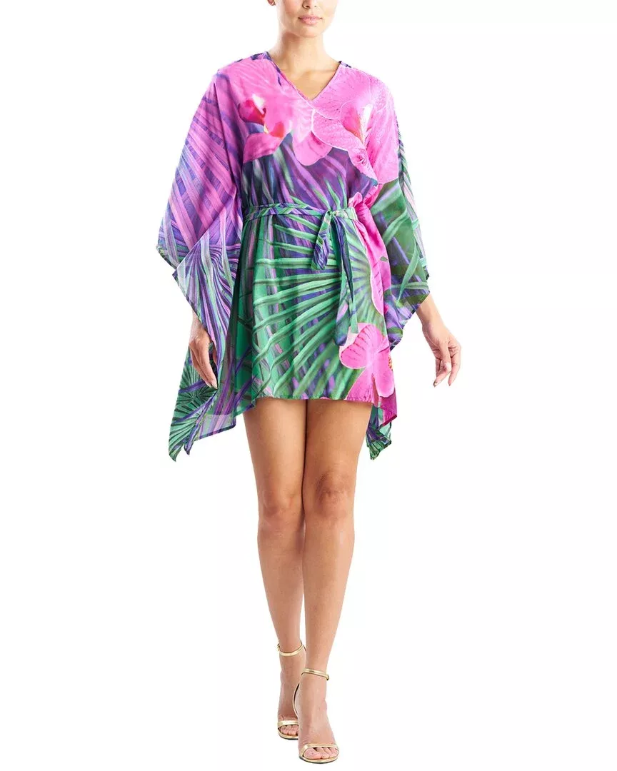 Natori Orchid Silk-Blend Voile Short Caftan