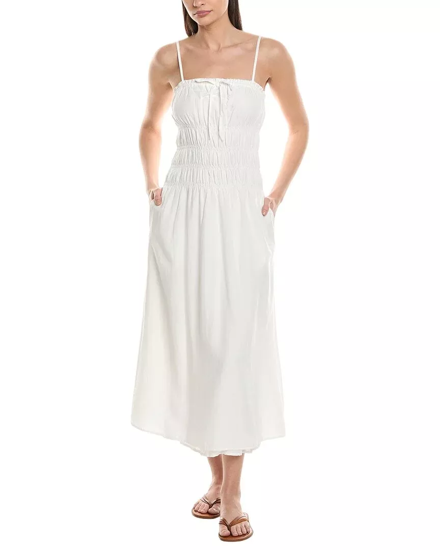 Onia Smocked Linen-Blend Midi Dress