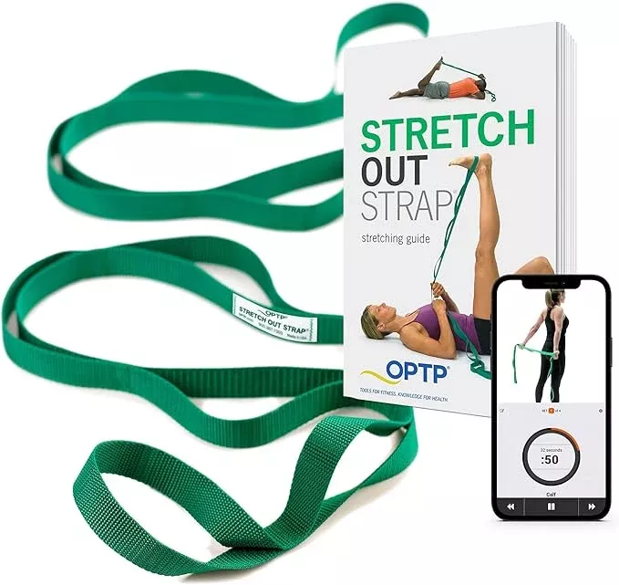 OPTP The Original Stretch Out Strap with Exercise Book, for Flexibility and Mobility Exercises. Stretch Out Straps for Physical Therapy, Yoga Stretching Strap and Knee Therapy Strap. Made in the USA