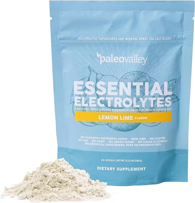 Paleovalley Essential Electrolytes Powder - Full Spectrum Lemon Lime Electrolyte Powder for Hydration, Energy and Muscle Recovery - No Sugar Added - 28 Servings