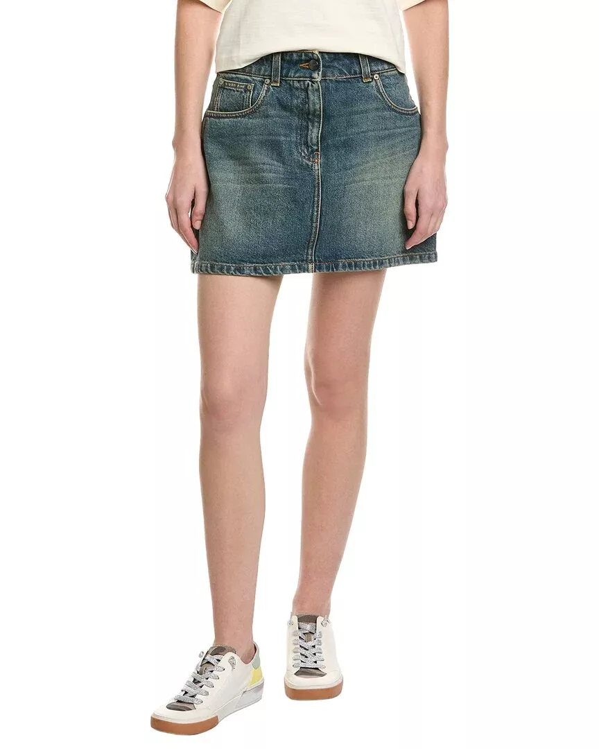 Palm Angels Leather-Trim Denim Skirt