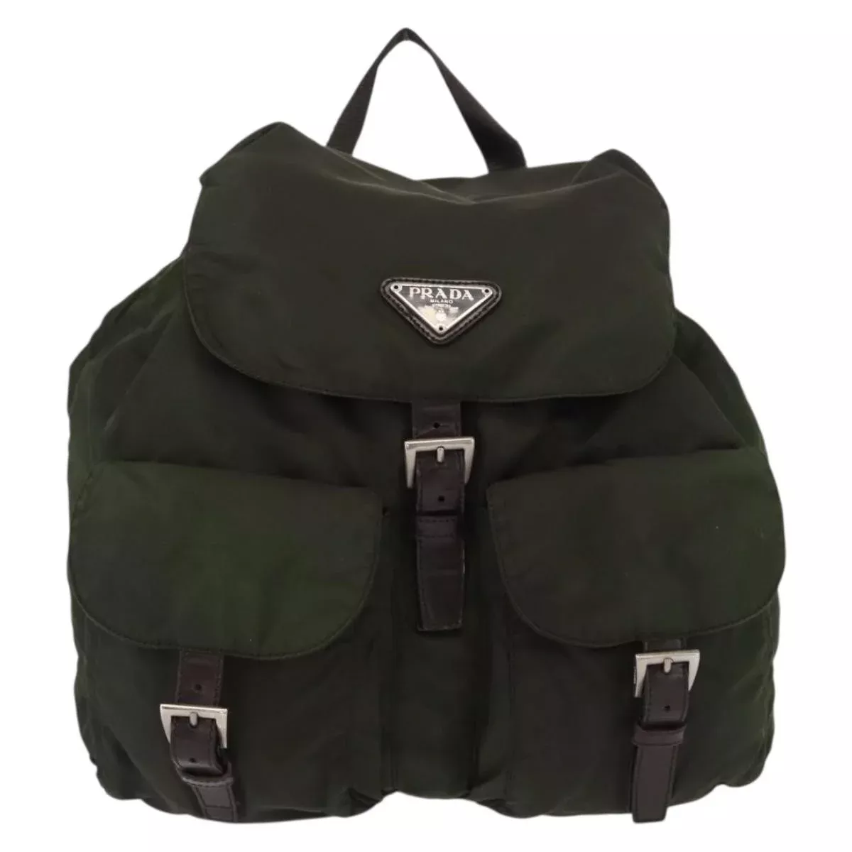 Prada Double Front Pocket Backpack Tessuto Khaki Nylon Backpack Bag (Authentic Pre-Loved)
