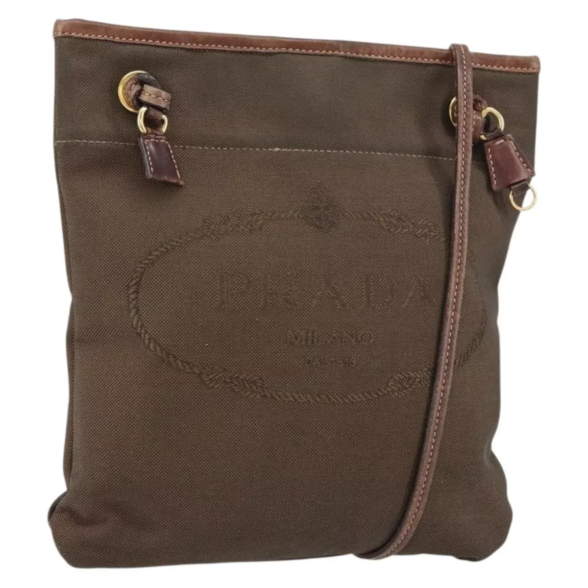Prada Logo Flat Messenger Canvas Brown Canvas Shoulder Bag Bag (Authentic Pre-Loved)