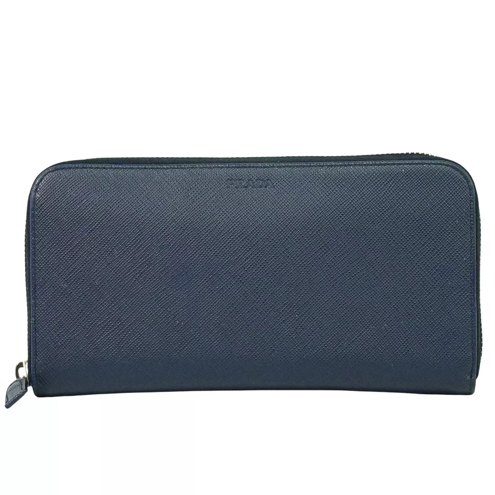 Prada Saffiano Wallet Leather Navy Leather Wallets Accessory (Authentic Pre-Loved)