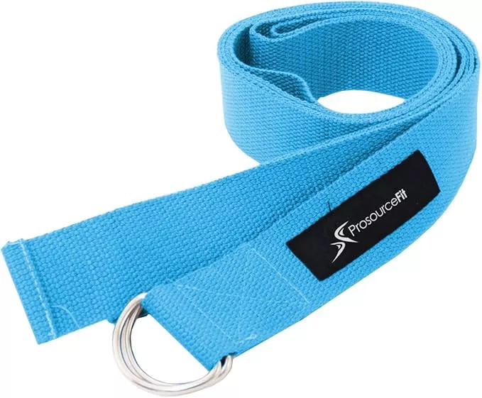ProsourceFit Metal D-Ring Yoga Strap 8’ Durable Cotton for Stretching and Flexibility