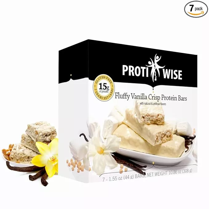 Protiwise High Protein Nutrition Bar | Fluffy Vanilla | 15g Protein Bar | Meal Replacement Bar | Gluten Free, Low Fat, Low Sugar, Keto-Friendly | Crush Cravings, Lose Weight | 7/box