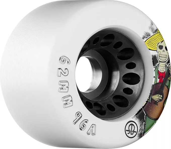 Rollerbones Day of the Dead 96A Speed/Derby Wheels with a Nylon Core (Set of 4), 62mm, White