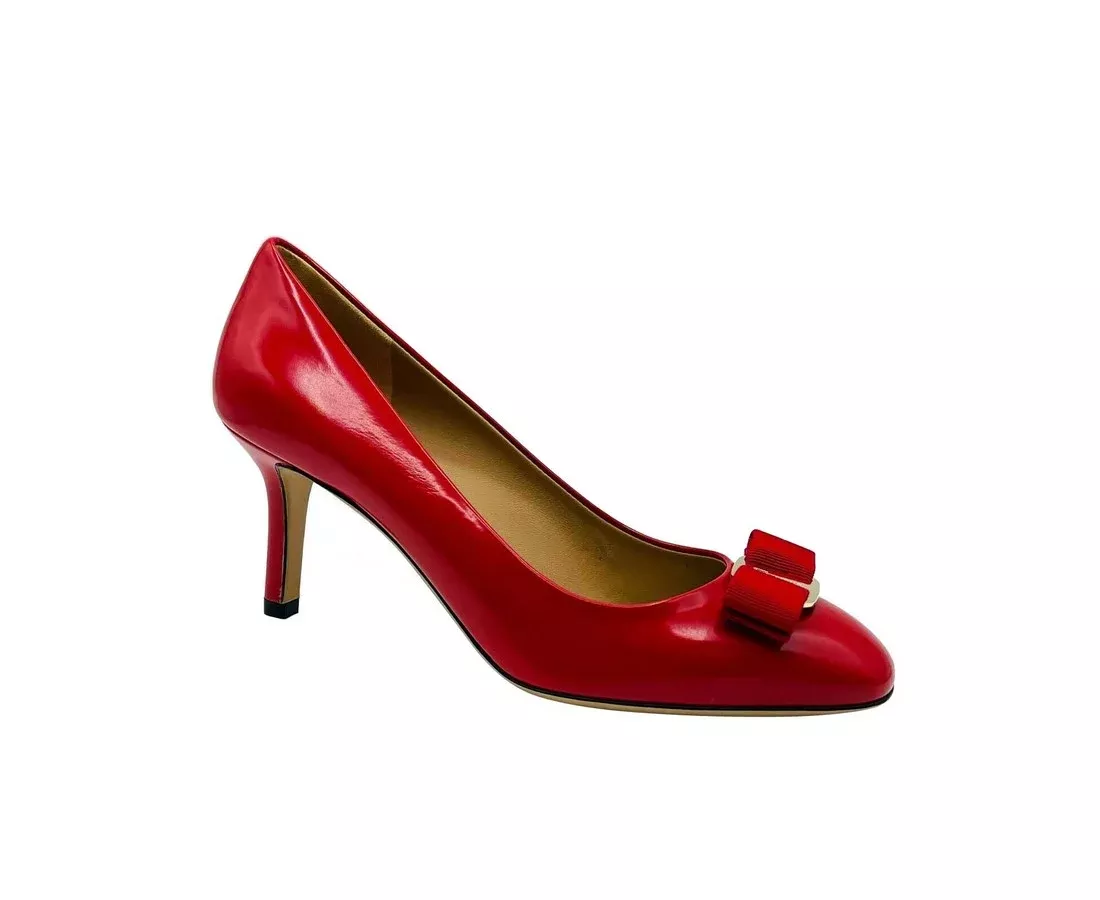 Salvatore Ferragamo Red Leather Bow Heel Pump