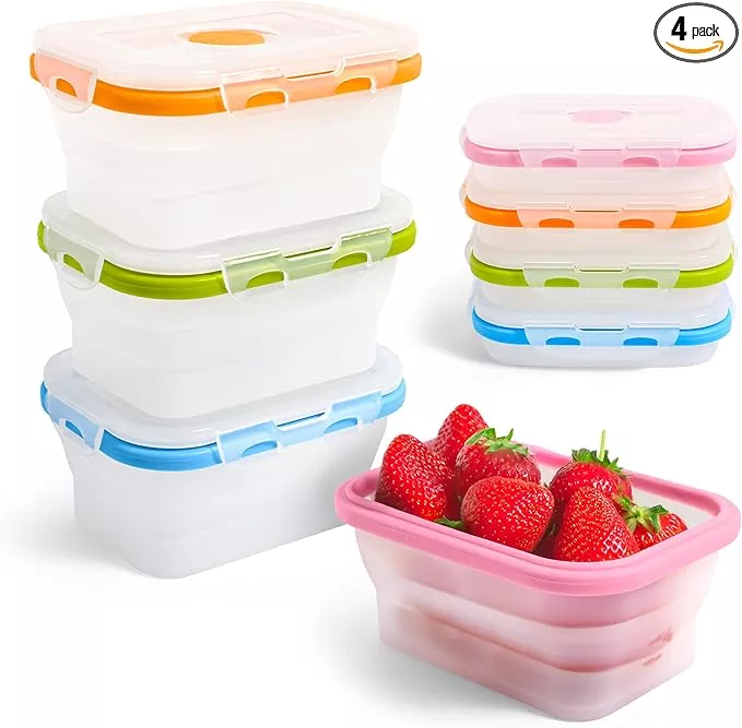 Small Collapsible Silicone Containers, Perfect for Snacks, Travel, Space-Saving Storage, Set of 8