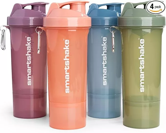 Smartshake Protein Shaker Bottle for Protein Mixes - 4 Pack - 13.5 oz | Shaker Cups for Protein Shakes | Blender Bottle Shaker | Protein Shaker Bottle Pack | BPA Free Shaker (SLIM - Multicolor)