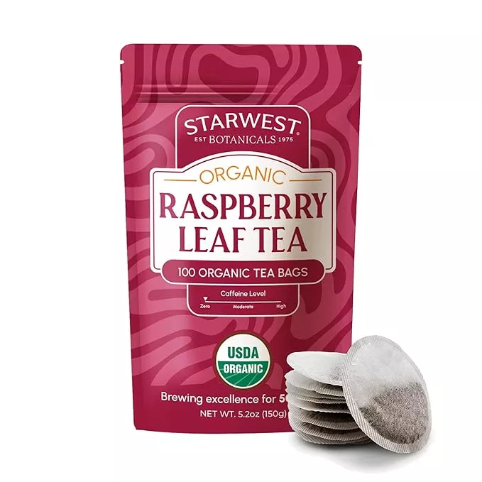 Starwest Botanicals Organic Raspberry Leaf Tea - Caffeine Free Herbal Tea, Supports Wellness for Women, String Free Sachets, USDA Organic Raspberry Leaf, Non GMO - 20 Tea Bags