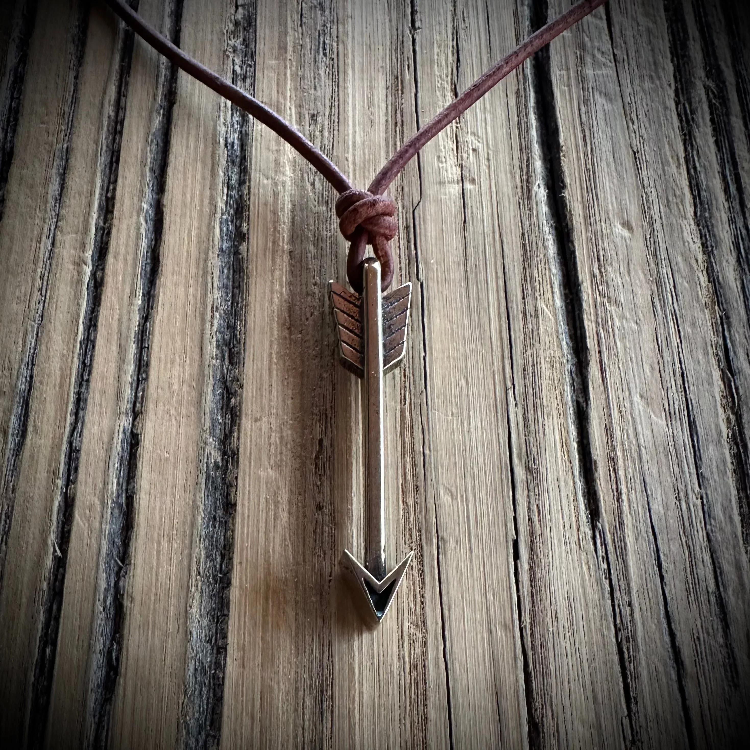 STRENGTH Arrow of Courage Necklace - Solid Bronze on Leather Cord