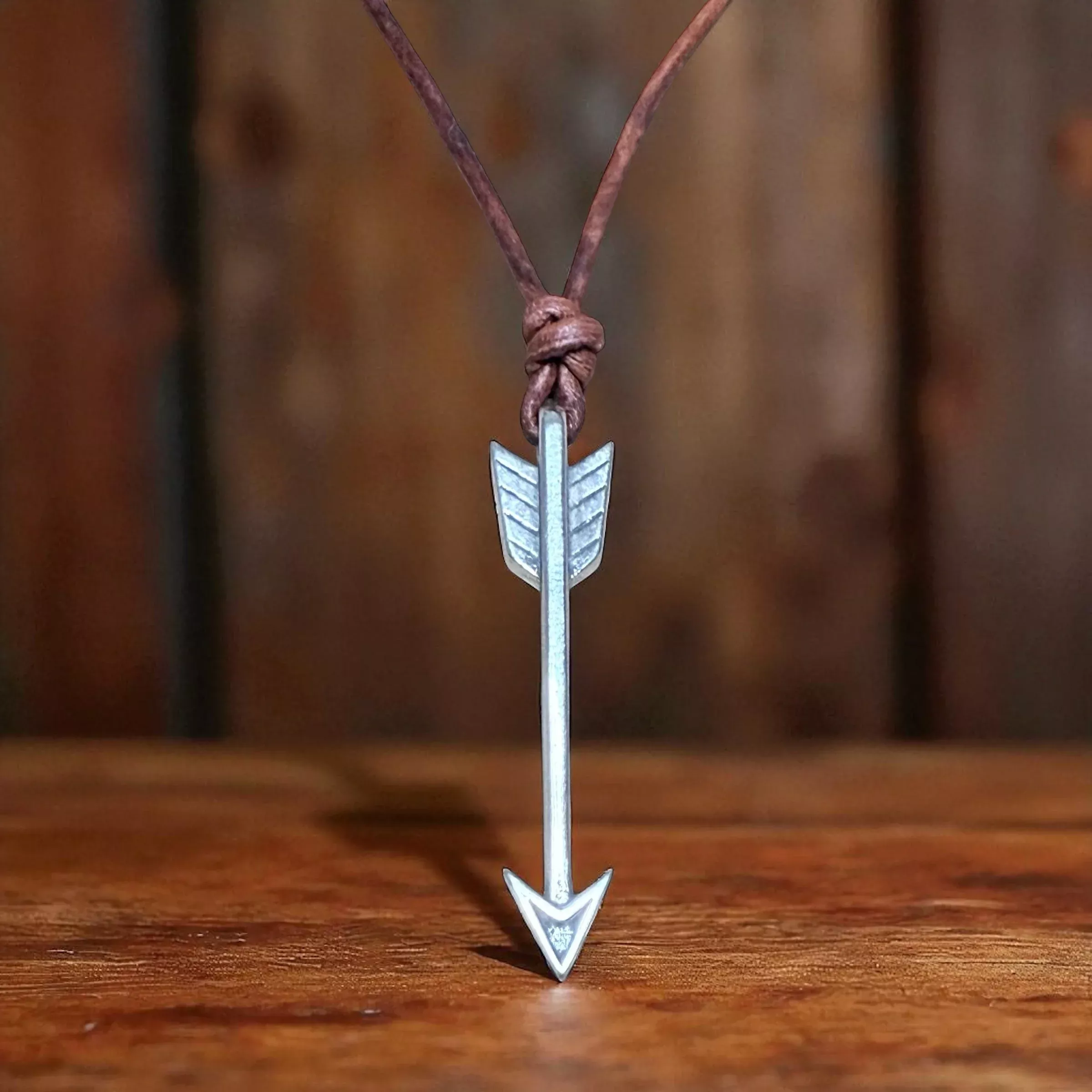 STRENGTH Arrow of Courage Necklace - Solid Sterling Silver on Leather Cord